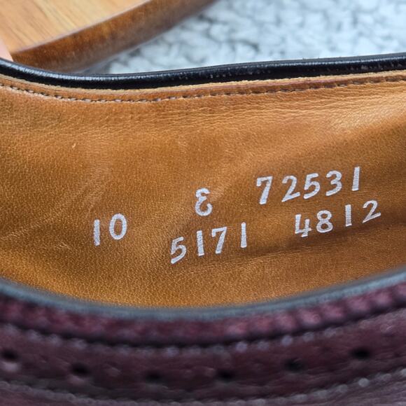 Allen Edmonds Men 10E Lexington Burgundy Maroon Cap Toe Brogue Oxford Dress 5171 - Picture 15 of 15